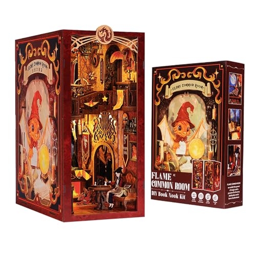 CUTEBEE Casa de muñecas en Miniatura con Muebles,DIY Book Nook Miniatura de la Casas de Muñecas Kit de rincón de Libros a Prueba de Polvo y con luz LED(Flame Common Room)
