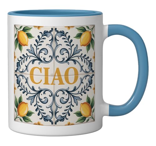 Taza cerámica con diseño italiano azul y blanco 11 oz miniatura 2