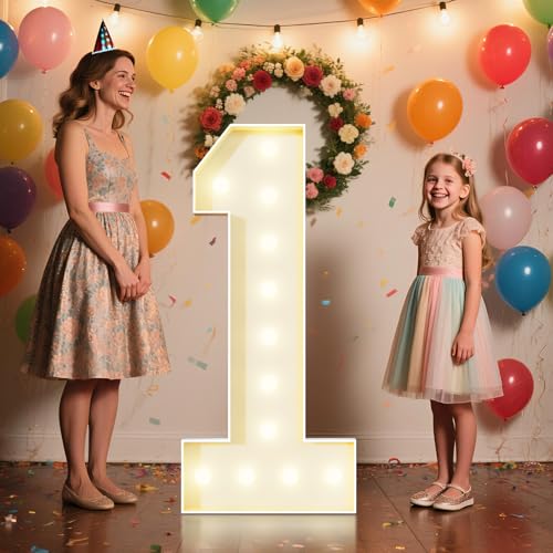 4ft Light up Marquee Numbers 1 Sign, Giant LED Mosaic Numbers for Balloons, No Tools Easy Setup, Corrugated Plastic, Perfect for Wedding, Birthday, Anniversary & 2025 Party Decorations (Numbers 1)