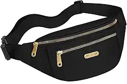 Pochete Feminina com 3 Bolsos, Bolsa de Cintura Casual de Ombro e Transversal para Passeios Trabalho Uso Diário Viagens ou Atividades Esportivas Pochete Leve com Design Elegante (PRETO)