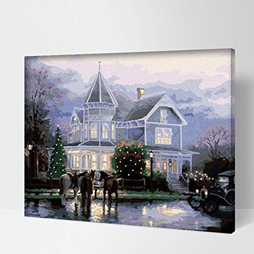 Made4u [ 20" [ Wood Framed ] Paint by Numbers Kit with Brushes and Paints for Adult (Castle Villa G094)