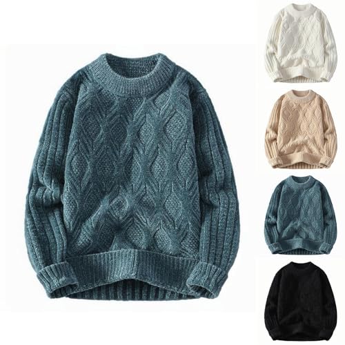 Cambkatl Jacquard Knitted Sweater for Men Loose Crewneck Pullover Casual Long Sleeve Warm Winter Cozy Plain Jumper Tops2