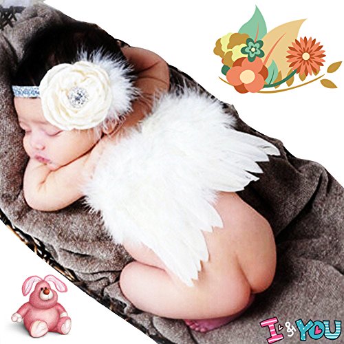 CiaraQ Newborn Baby Photography Props Feather Angel Wings and Rhinestone Headband Set Ba
