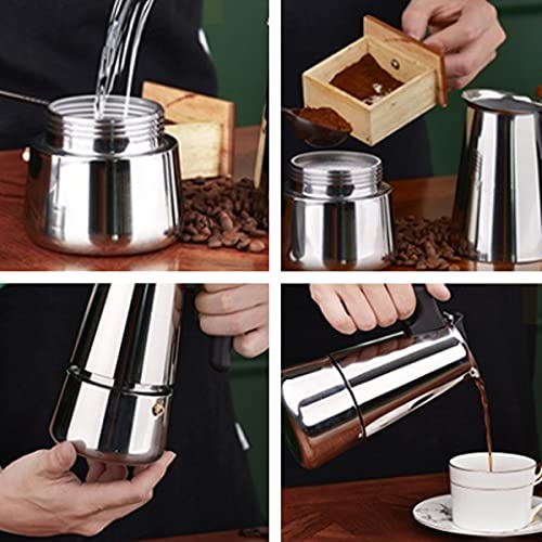 Cafetera espresso apta para inducción, acero inoxidable, 4-6 tazas, sin aluminio, 300 ml - Imagen 5