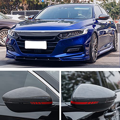 Car Rearview Mirror Cover Door Side Mirror Protect Covers Trims Exterior Wing Mirror Decorate Accessories For Honda 10Th Gen Accord 2018 2019 2020 2021 2022 (Carbon Fiber Color + Red Edge) #TOP3
