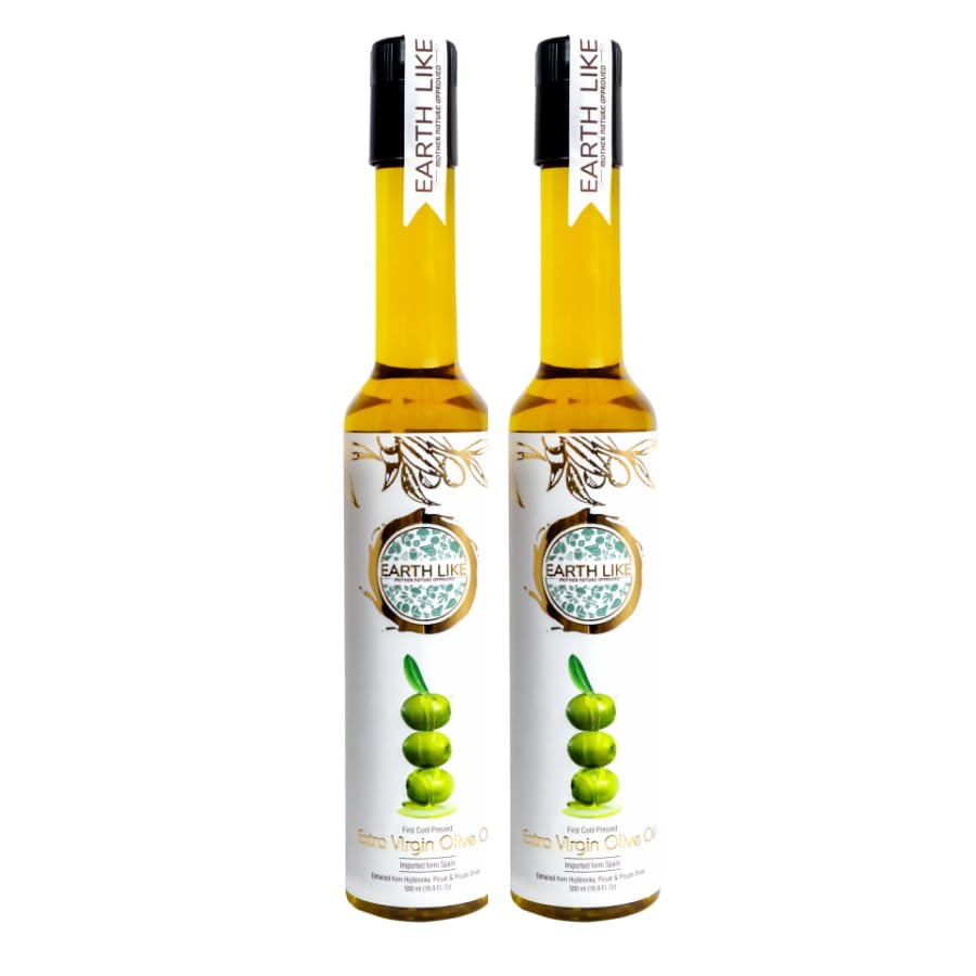 EARTH LIKE - Extra Virgin Olive Oil for Cooking, Skin Massage, Hair Care, Baby Massage | Cold Pressed (500 ml+500ml) | 100% Pure and Natural (Pack 2) (B08Z34KQ3G) Amazon Price History, Amazon Price Tracker