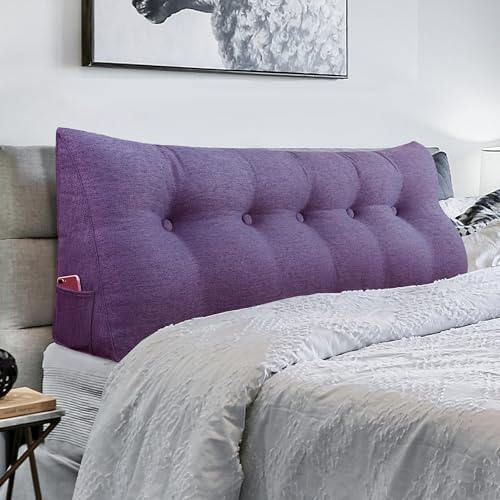 VERCART Triangular Headboard Wedge Pillow Daybed Pillows Bed Headboard Pillow Wedge Bed Rest Reading Pillow Gap Filler Triangle Back Cushion Lumbar Positioning Upholstered Linen Queen