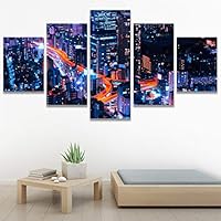 SIGNWIN 5 Panel Canvas Wall Art City Lightscape for Home Decorations Ready to Hang - 60