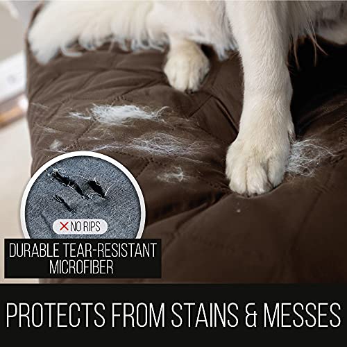 Sofa Shield Patented Chair Slipcover, Reversible Tear Resistant Soft Quilted Microfiber, 48” Seat Width, Durable Furniture Stain Protector With Straps, Washable Cover For Dogs, Kids, Chocolate Beige #TOP1