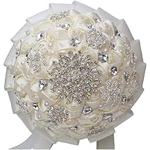 Handmade Cascade Large Silk Royal Wedding Bridal Bouquet Rose Holding Toss Artificial Flowers Bouquets with Satin Ribbon Pearls Rhinestone for Bride Vintage Wedding Bouquet