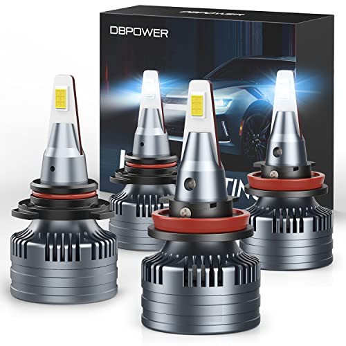 DBPOWER 9005/HB3 H11/H9/H8 LED Headlight Bulbs Combo,140W 22000 Lumens,500% Brighter LED Headlights Conversion Kits 6500K Cool White,Pack of 4