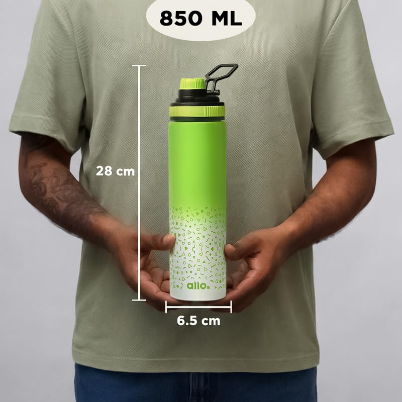 Image of Allo Stainless Steel Water Bottle For Adults, Kids 850ml Water Bottles For School, Office, Sports, Gym 850ml Water Bottle For Men And Women, Pack Of 2| Leak Proof, Bpa Free, Green White