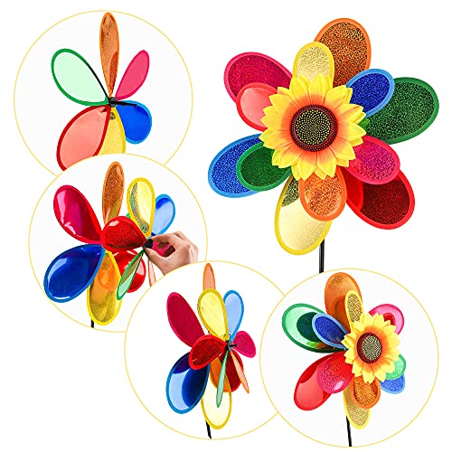 Garden Wind Spinners, Sunflower Windmills Lawn Decor, 12 Inch Rainbow Pinwheels For Yard And Garden, Outdoor Lawn Ornaments Wind Spinner Yard Art (3, Colour3) #TOP5