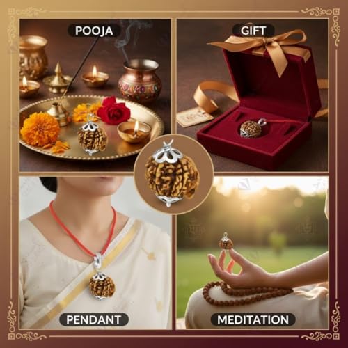 Image of Arihant Gems and Jewels 4 Mukhi to 7 Mukhi Ganesh Ji Nepali Rudraksha with 925 Silver Pendant - Natural & Certified Astrological Pendant for Positive Effects | Unisex for Men & Women
