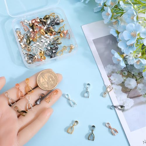 SOFPLATE 1 Box 70Pcs 7 Colors jewellery Findings Pinch Bails Metal Pinch Clip Bail Clasp Dangle Bead Necklace Pendant Connector for jewellery Making Clasps Supplies DIY Necklace Earrings Bracelet - Image 3