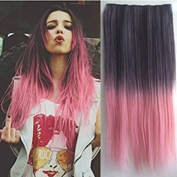 X&Y ANGEL Two Tone One Piece Straight Synthetic Thick Hair Extension Clip-on Hairpieces (black)