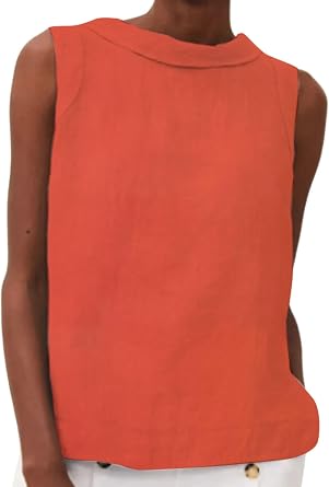DMOYALA Linen Tank Tops for Women High Neck Sleeveless Summer Tops Cotton Linen Shirts Blouses for Women Dressy Casual