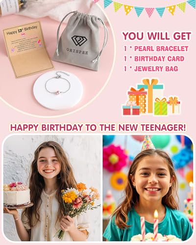 Image of Happy Birthday Gifts for Her, Pearl Bracelet for 10 13 16 Year Old Daughter Granddaughter Niece Women