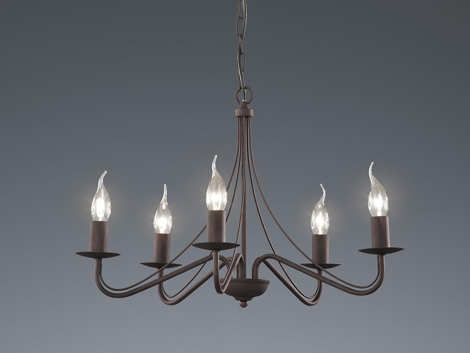Reality Leuchten Kronleuchter Country R1198-24, Metall rostfarbig, exk. 5x E14, 15,5 x 15,5 x 172 cm