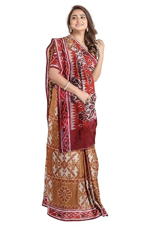 Image of Ikat Women's Cotton Saree, Handmade Pure Cotton Khandua Saree, Ikkat Orissa Traditional Handloom Saree without Blouse