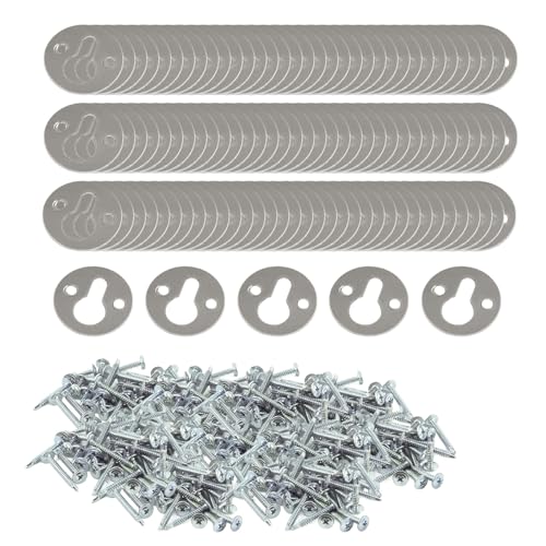 Image of 80pcs Keyhole Hangers 1-inch Round Key Hole Hanger Bracket Rail Heavy Duty Flush Mount Hardware Faux Metal Keyhole Picture Hanging Plates with Screws for Wall Mounting Silver