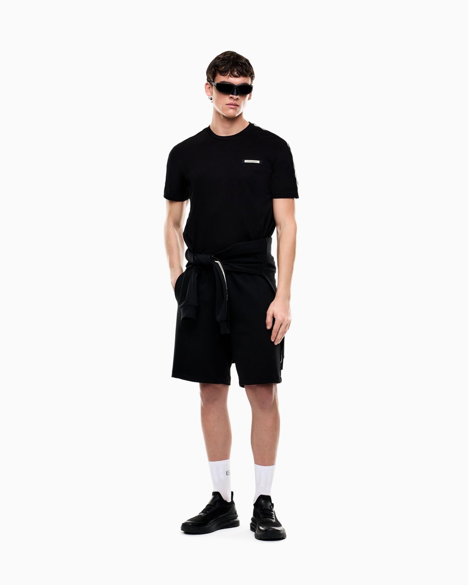 EA7 Hombre Camiseta con Cinta del Logo, Black