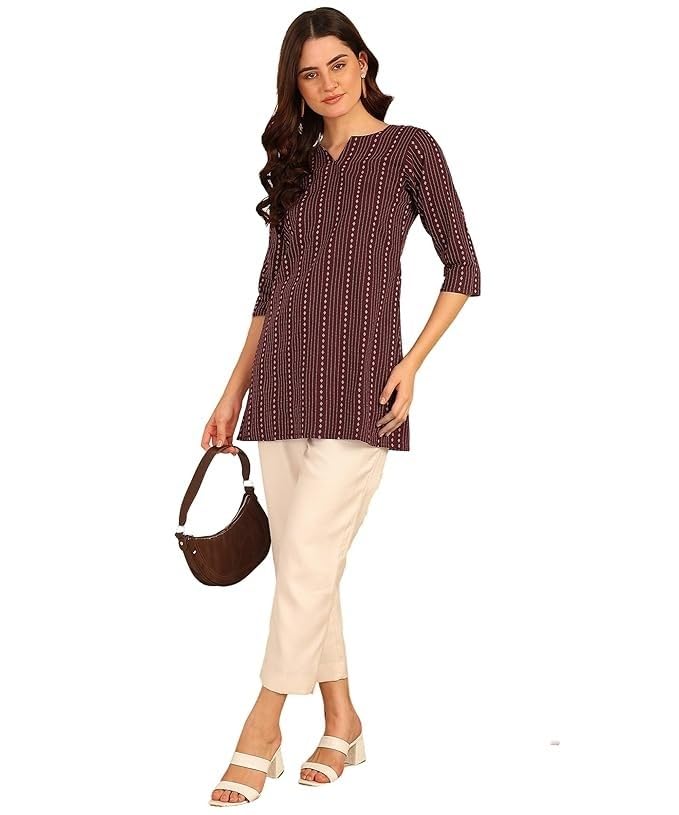 Image of Women's Short Kurti in Multicolor Rayon Cotton Blend | Ladies Ethnic Tunic | Office