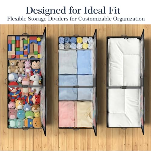 Image of GoMaihe Under Bed Storage with Wheels: 70L Rolling Bins for Wrapping Paper Storage, Toys, Clothes - Includes Mesh Bag & Adjustable Dividers, Metal Frame Easy Pull-out Grey 1-Pack