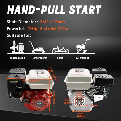 7.5HP 212cc Gas Engine,4-Stroke Horizontal Shaft 3/4"(19mm) Diameter Gasoline Engine,Pull Start Petrol Engine Fit for Go Karts Mini Bike Log Splitters Compressor Water Pumps - Image 3