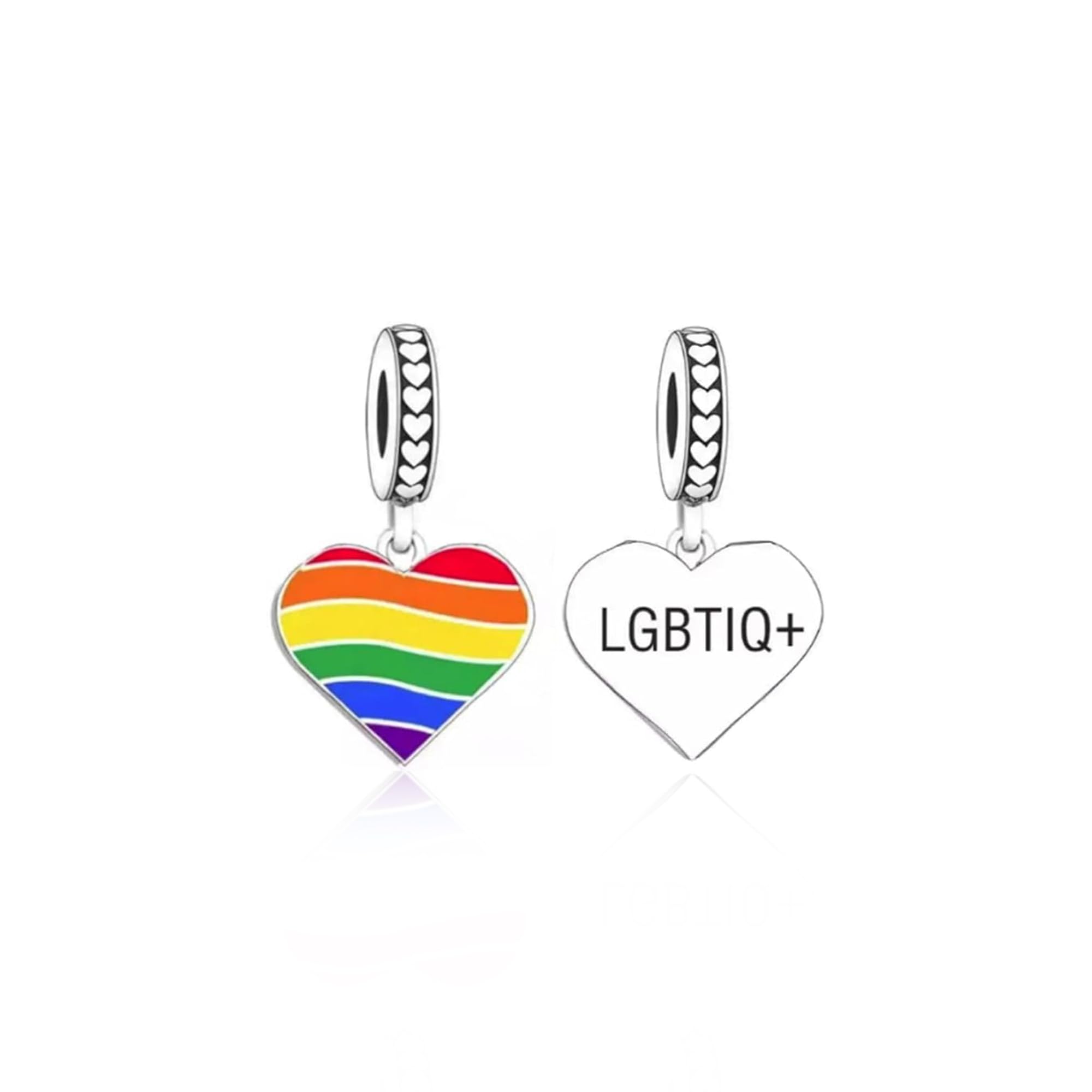 Bolenvi Pride Rainbow Heart LGBTIQ+ Dangle Pendant Charm - Omni Clasp Clip on 925 Sterling Silver Charms Compatible with Pandora & Similar Bracelets,