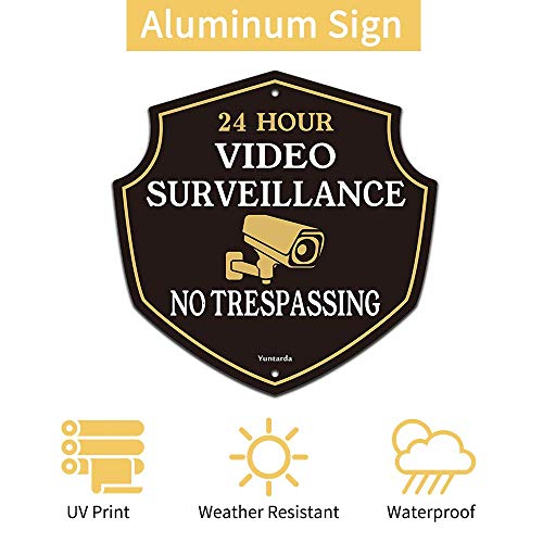 Video Surveillance Signs,Yuntarda 30X30CM (2-Pack) No Trespassing Sign Aluminum Metal Sign UV Print Weather Resistant Safety Signs Pre-drilled Holes for Easy Mount for Wall Fence or Gate - Image 3