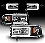 AmeriLite Replacement for 1994-2001 Dodge Ram 1500 | 94-02 Ram 2500 3500 HD C-Type LED Tube Black Replacement Headlights Set - Passenger and Driver Side