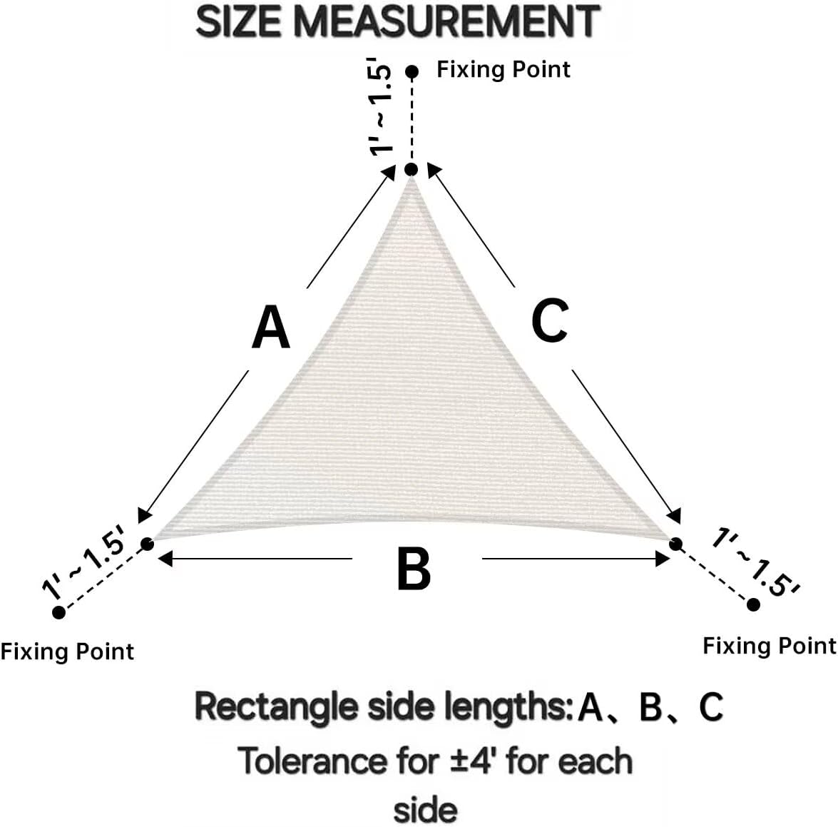 ChasingMoon Sun Shade Sail Triangle 5' x 9' x 10' Ivory UV Block Outdoor Sunshade 185GSM for Patio Backyard Lawn Outdoor Activities(We Make Custom Size