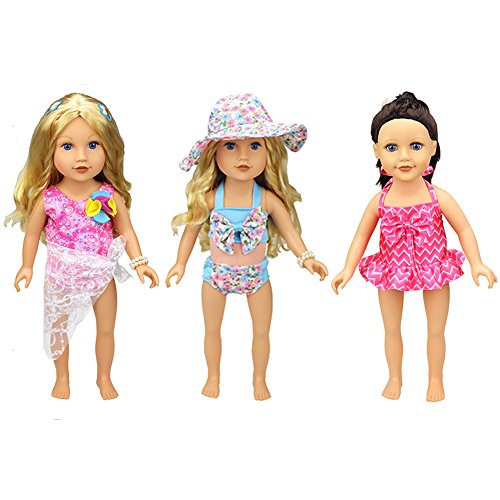 XADP 6 Pc. Summer Holiday Beach Party Swim Suit for 18 Inch Doll Swim Set Swimwear Bikini Outfit fits American Girl and 18 inch Dolls,Set of 3