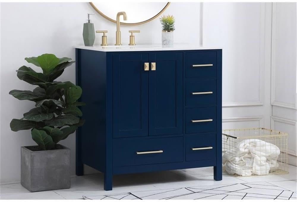 Elegant Decor Irene 32" Solid Wood and Stone Single Bathroom Vanity in Blue
