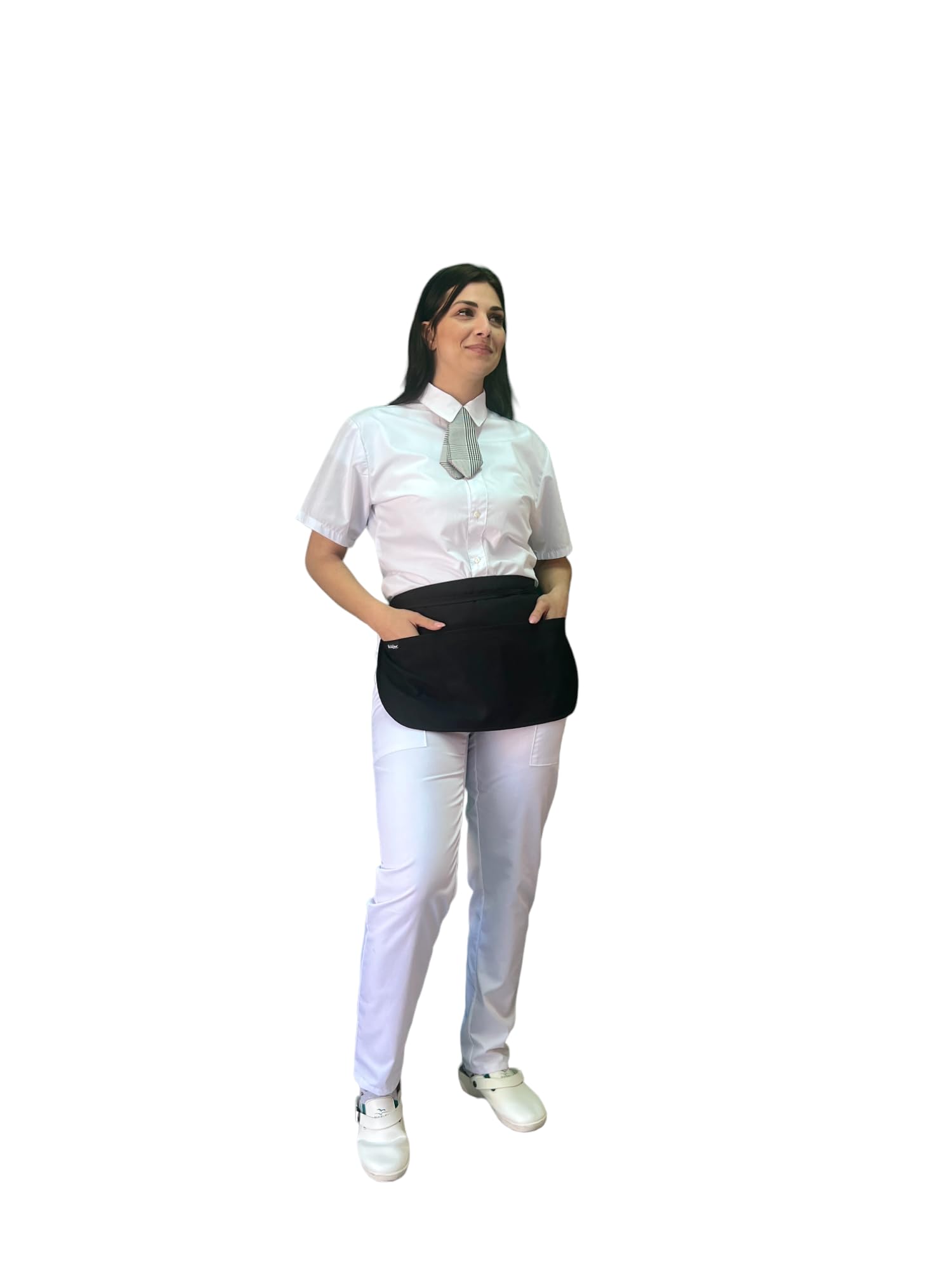 Tablier de cuisine court avec cravate, 10 pièces, broderie gratuite, noir, motif prince de Galles, pour bar, restaurant, hôtel, barista Lavavaisselle divisé de travail pour homme, femme, fabriqué en