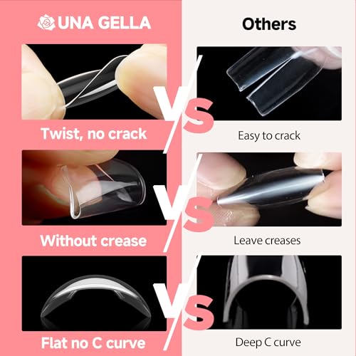 Image of UNA GELLA Short Almond Nail Tips, 504PCS Long Lasting Short Almond Soft Gel Full Cover Nails Tips False Nails Clear Acrylic Gelly Tips for Acrylic Nail Extensions Press On Nails, 12 Sizes