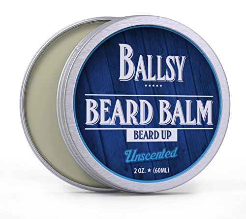 BALLSY All-in-One Best Beard Balm Shea Butter Conditioner – Unscented All Natural Organic Argan & Jojoba Oil & More – Promotes Beard Growth, Softens & Strengthens Beards and Mustaches