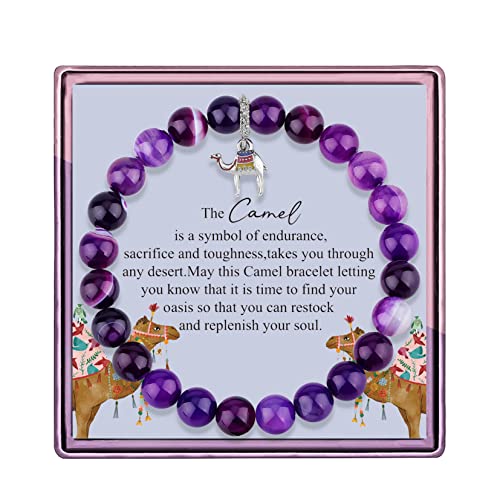 Camel Bracelet - Purple Agate Desert Animal Charm - Women's Camel Themed Jewelry