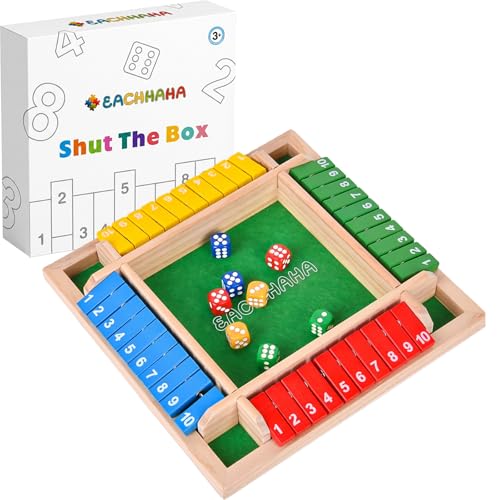 EACHHAHA Shut The Box 4 Player Wooden Table GameMulticolor