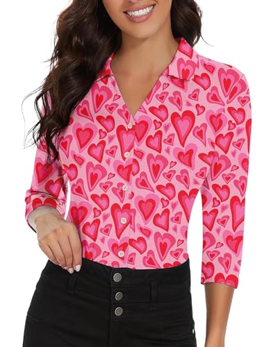 Image of Soneven Womens Golf Polo Shirts 3 /4 Long Sleeve V Neck Button Down Shirts Business Causal Work Blouses Tops