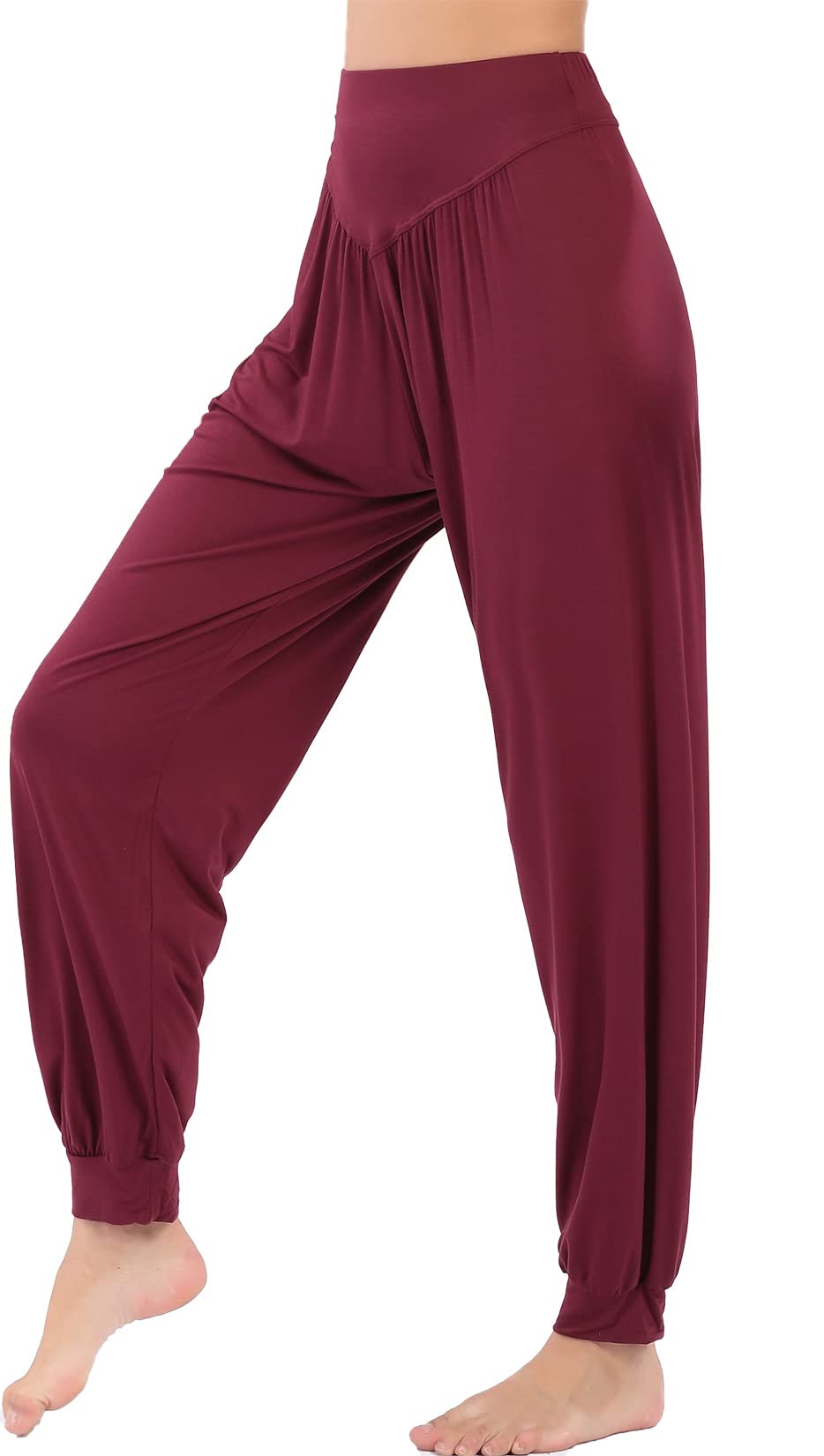 Hoerev Super Soft Modal Spandex Harem Yoga Pilates Pants,DarkRed,XXXL