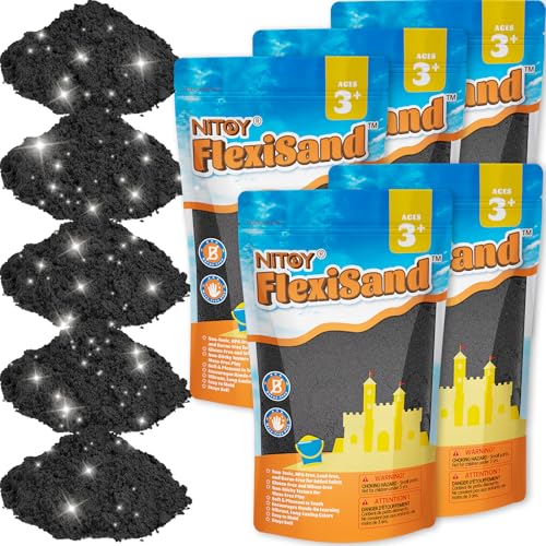NiToy FlexiSand 11 Lbs Moldable Self-Sticking Sand,Never Dries Out-Fun for 3 Years and up Kids Bulk Refill for Sensory Sand Box Toys,Ideal for Shaping, Squeezing, Scooping and Rolling (5kg, Black)