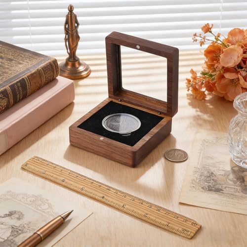 Caja de exhibición de monedas de madera con inserto negro miniatura 4