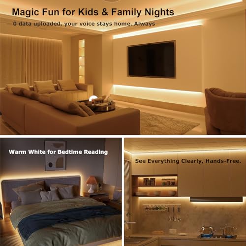 AI Smart Led Strip Lights, Offline Voice Control LED Light Strip White 2700K-5000K,Dimmable Warm White Lights 5 Voice Commands USB Powered for Kids Bedroom, TV Backlight, Kitchen, Mirror Decor - Image 5