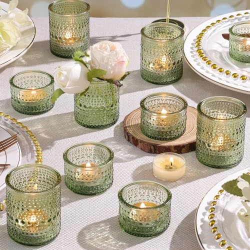 30 Pack Green Votive Candle Holders Glass Tealight Holders for Wedding Table Centerpiece Baby Shower Birthday Party Summer & Everyday Home Decor