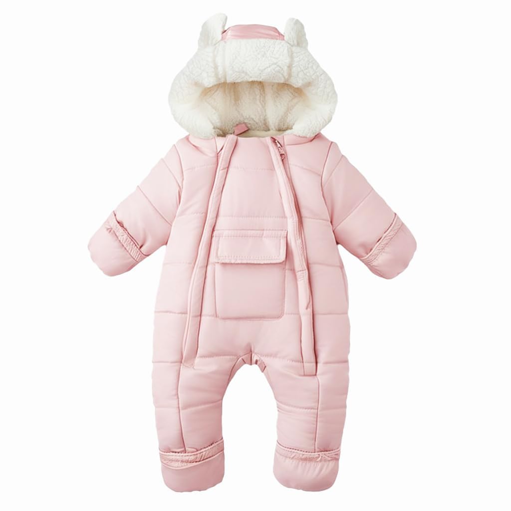 HAOLEI Mono de Forro Polar para Bebé Niños Niñas Pelele Manga Larga con Capucha de Orejas de Oso Grueso Cálido Mamelucos con Cremallera Cómodo Ropa de Abrigo Invierno para 6 Meses-3 Años