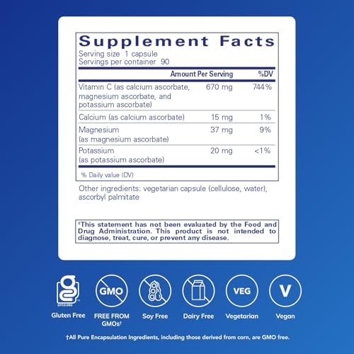 Pure Encapsulations Buffered Ascorbic Acid Capsules | Vitamin C for Sensitive Individuals* | 90 Capsules - Image 3