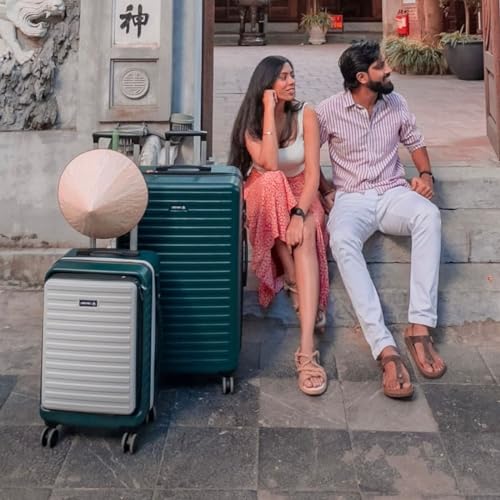 Image of THE ASSEMBLY Set Of 3 Polycarbonate Luggage-Check In Suitcases (75Cms, 65Cms) & Cabin Spinner Trolley Bag 55 Cms Premium Hardsided Suitcase Set (Dual Green)