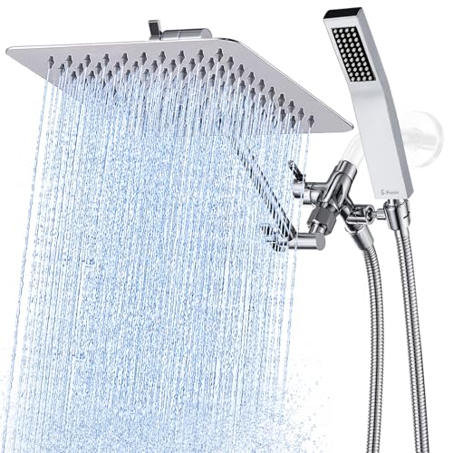 G-Promise All Metal 10' Dual Square Shower Head Combo | Rain Shower Head | Handheld Shower Wand...